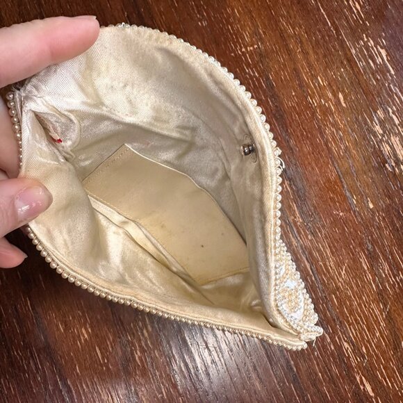 Vintage 50s Beaded Champagne Colored Hand Bag Clutch - Picture 4 of 9